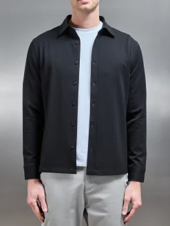 Textured Button Through Shirt - Black