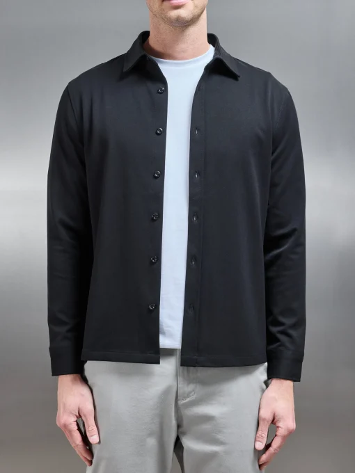 Textured Button Through Shirt - Black