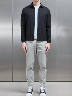 Textured Button Through Shirt - Black