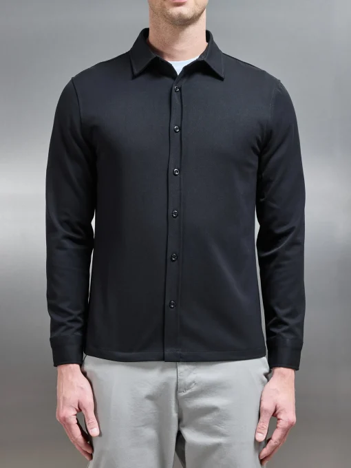 Textured Button Through Shirt - Black
