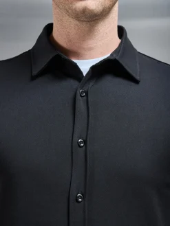 Textured Button Through Shirt - Black
