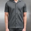 Textured Interlock Revere Collar Shirt - Grey
