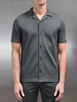 Textured Interlock Revere Collar Shirt - Grey