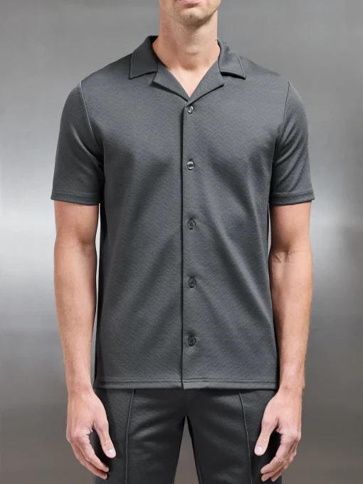 Textured Interlock Revere Collar Shirt - Grey