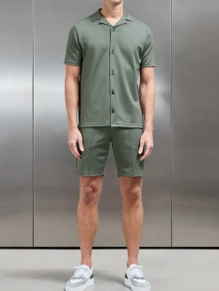 Textured Interlock Revere Collar Shirt - Olive