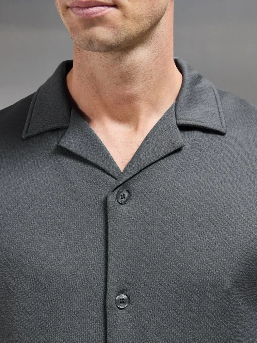 Textured Interlock Revere Collar Shirt - Grey