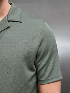 Textured Interlock Revere Collar Shirt - Olive
