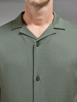 Textured Interlock Revere Collar Shirt - Olive