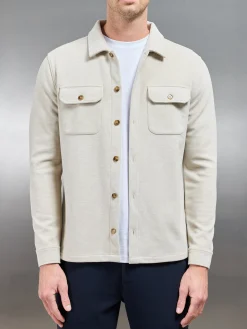 Textured Knitted Overshirt - Stone