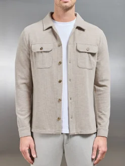 Textured Knitted Overshirt - Taupe