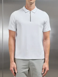 Tipped Mercerised Interlock Zip Polo Shirt - White