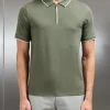Tipped Mercerised Interlock Zip Polo Shirt - Sage