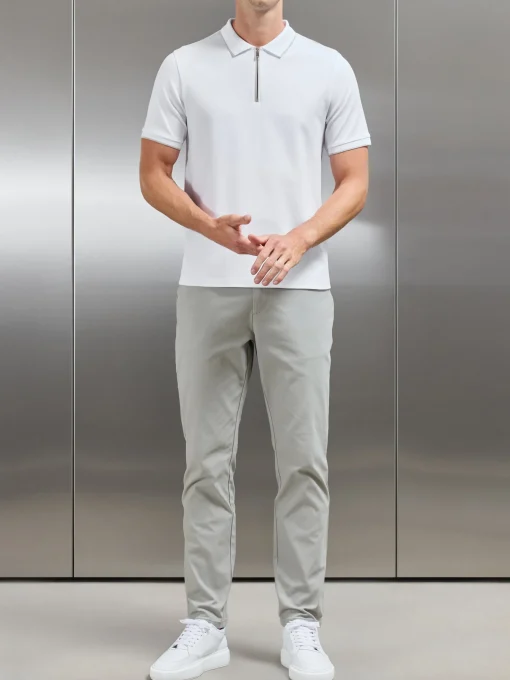 Tipped Mercerised Interlock Zip Polo Shirt - White