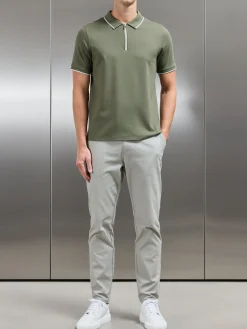 Tipped Mercerised Interlock Zip Polo Shirt - Sage