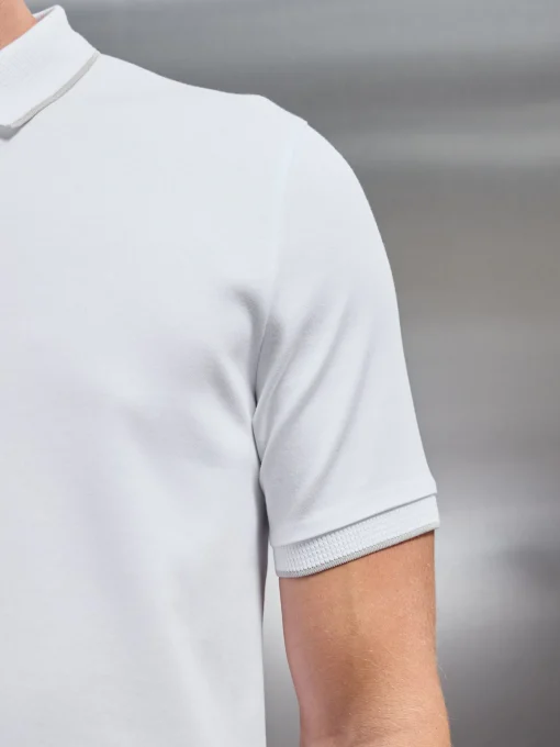 Tipped Mercerised Interlock Zip Polo Shirt - White