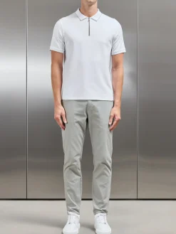 Tipped Mercerised Interlock Zip Polo Shirt - White