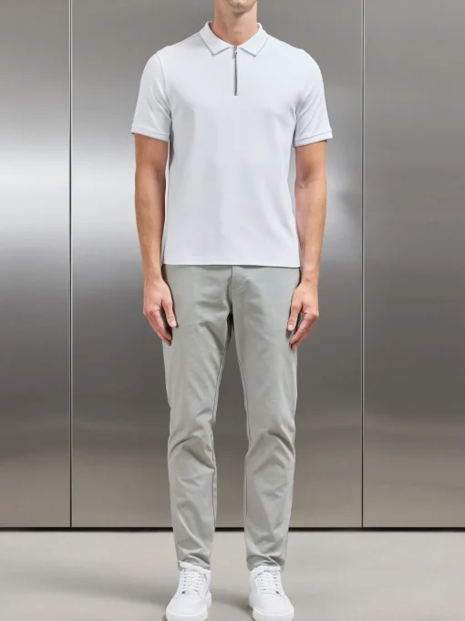 Tipped Mercerised Interlock Zip Polo Shirt - White