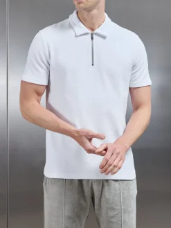 Towelling Zip Polo Shirt - White