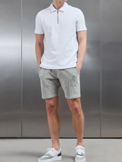 Towelling Zip Polo Shirt - White