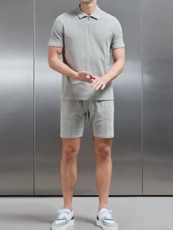 Towelling Zip Polo Shirt - Stone