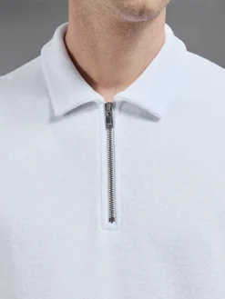 Towelling Zip Polo Shirt - White