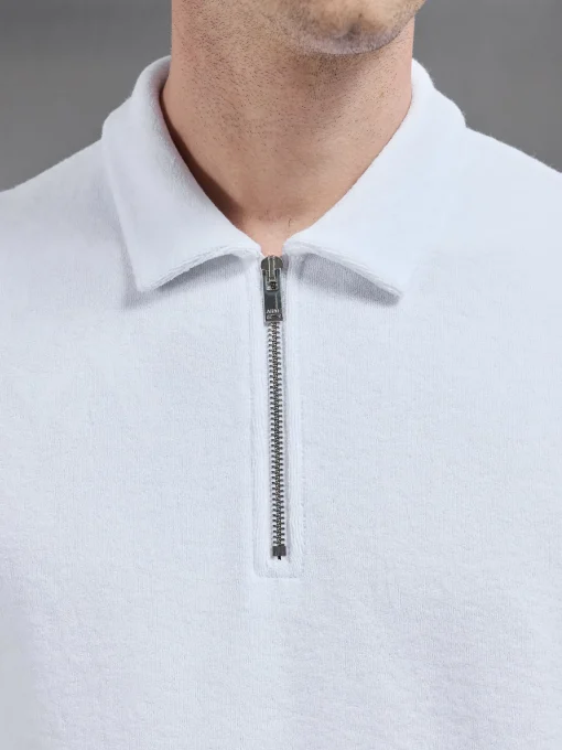Towelling Zip Polo Shirt - White