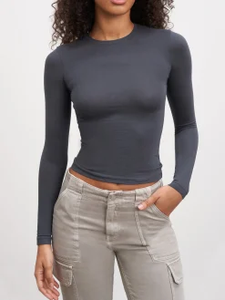 Womens Cotton Jersey Long Sleeve T-Shirt - Slate Blue