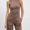 Womens Cotton Modal Round Neck Vest - Taupe
