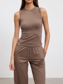 Womens Cotton Modal Round Neck Vest - Taupe
