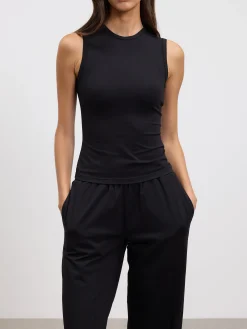 Womens Cotton Modal Round Neck Vest - Black