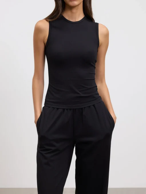 Womens Cotton Modal Round Neck Vest - Black