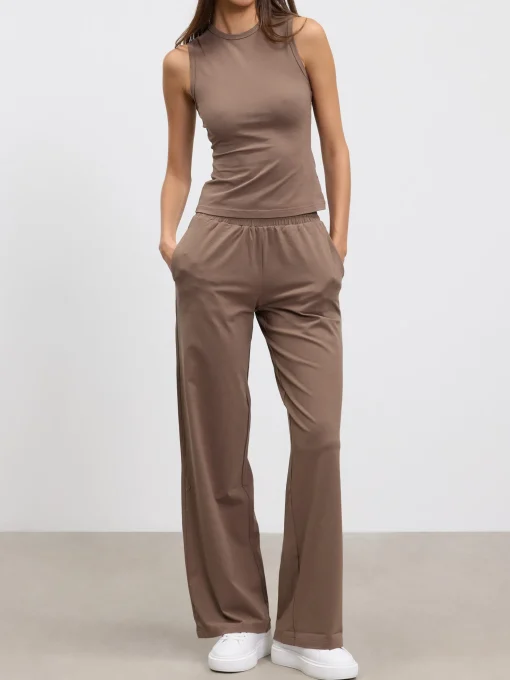 Womens Cotton Modal Round Neck Vest - Taupe