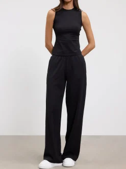 Womens Cotton Modal Round Neck Vest - Black