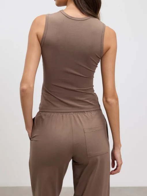 Womens Cotton Modal Round Neck Vest - Taupe