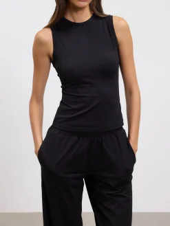 Womens Cotton Modal Round Neck Vest - Black