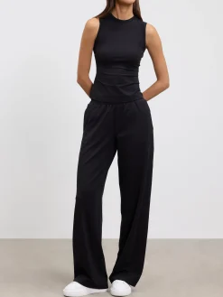 Womens Cotton Modal Wide Leg Pull On Trouser - Black