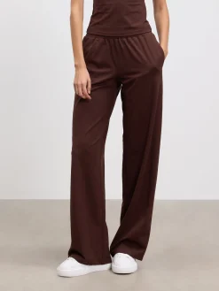 Womens Cotton Modal Wide Leg Pull On Trouser - Brown