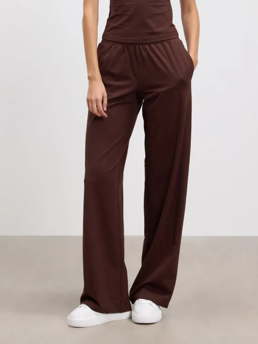Womens Cotton Modal Wide Leg Pull On Trouser - Brown