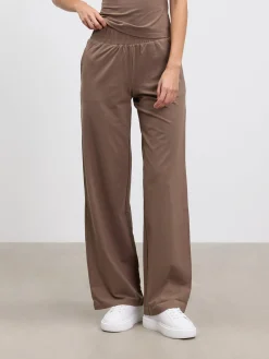 Womens Cotton Modal Wide Leg Pull On Trouser - Taupe
