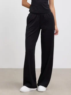 Womens Cotton Modal Wide Leg Pull On Trouser - Black