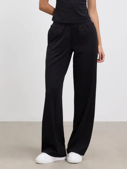 Womens Cotton Modal Wide Leg Pull On Trouser - Black