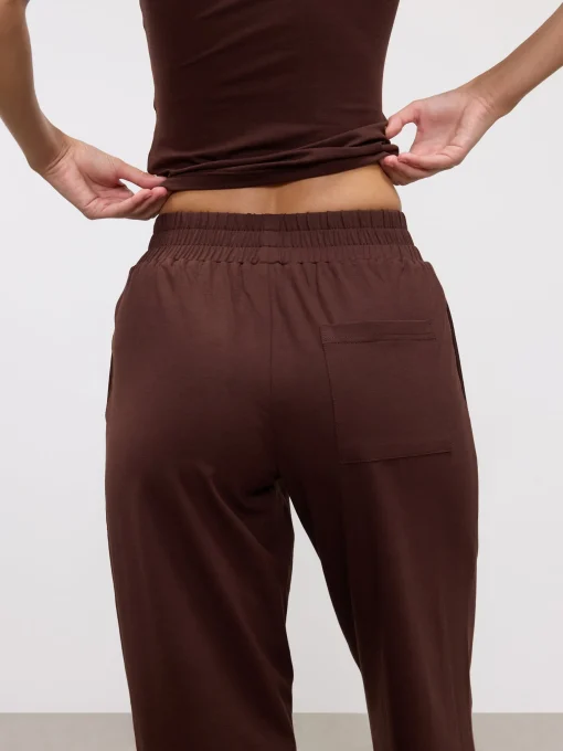Womens Cotton Modal Wide Leg Pull On Trouser - Brown
