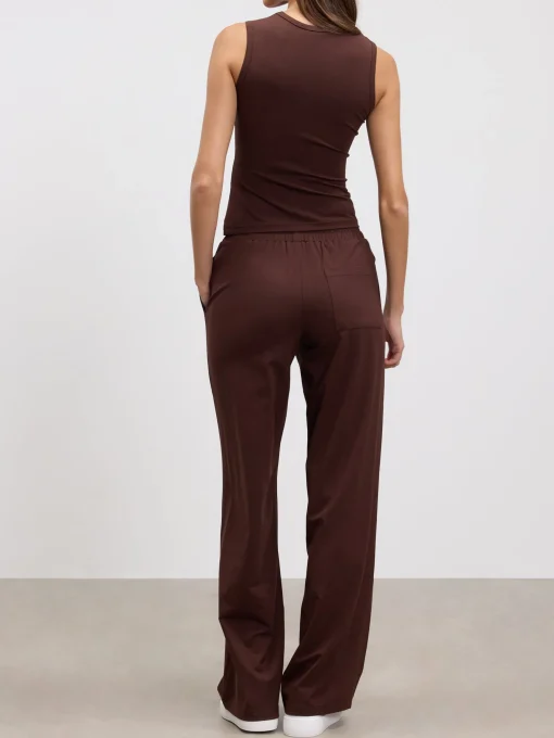 Womens Cotton Modal Wide Leg Pull On Trouser - Brown