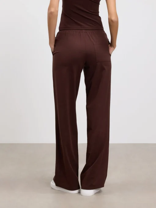 Womens Cotton Modal Wide Leg Pull On Trouser - Brown