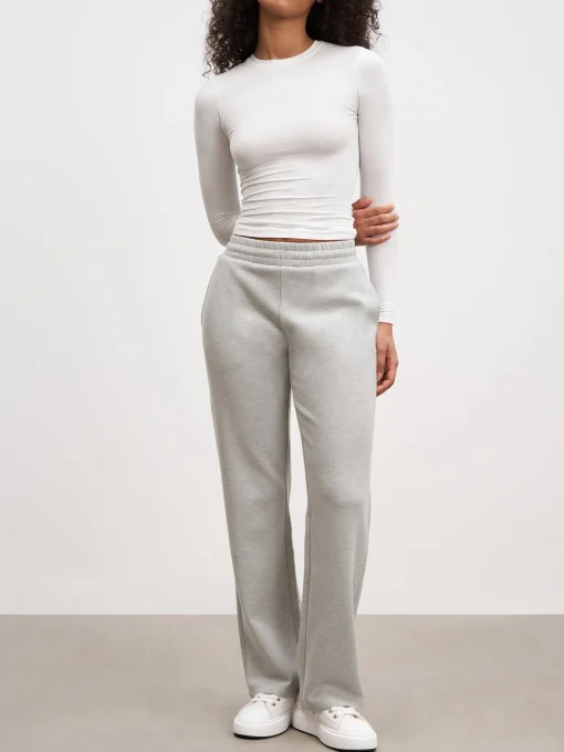 Womens Knitted Straight Leg Jogger - Marl Grey