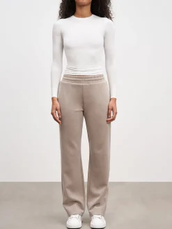Womens Knitted Straight Leg Jogger - Stone