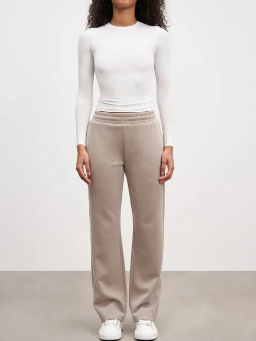 Womens Knitted Straight Leg Jogger - Stone