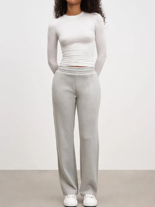 Womens Knitted Straight Leg Jogger - Marl Grey