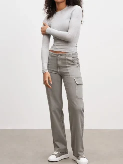 Womens Mid Rise Cargo Pant - Grey