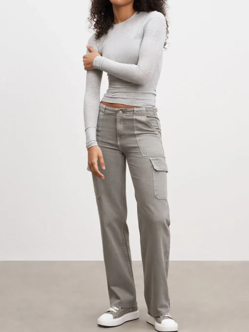 Womens Mid Rise Cargo Pant - Grey